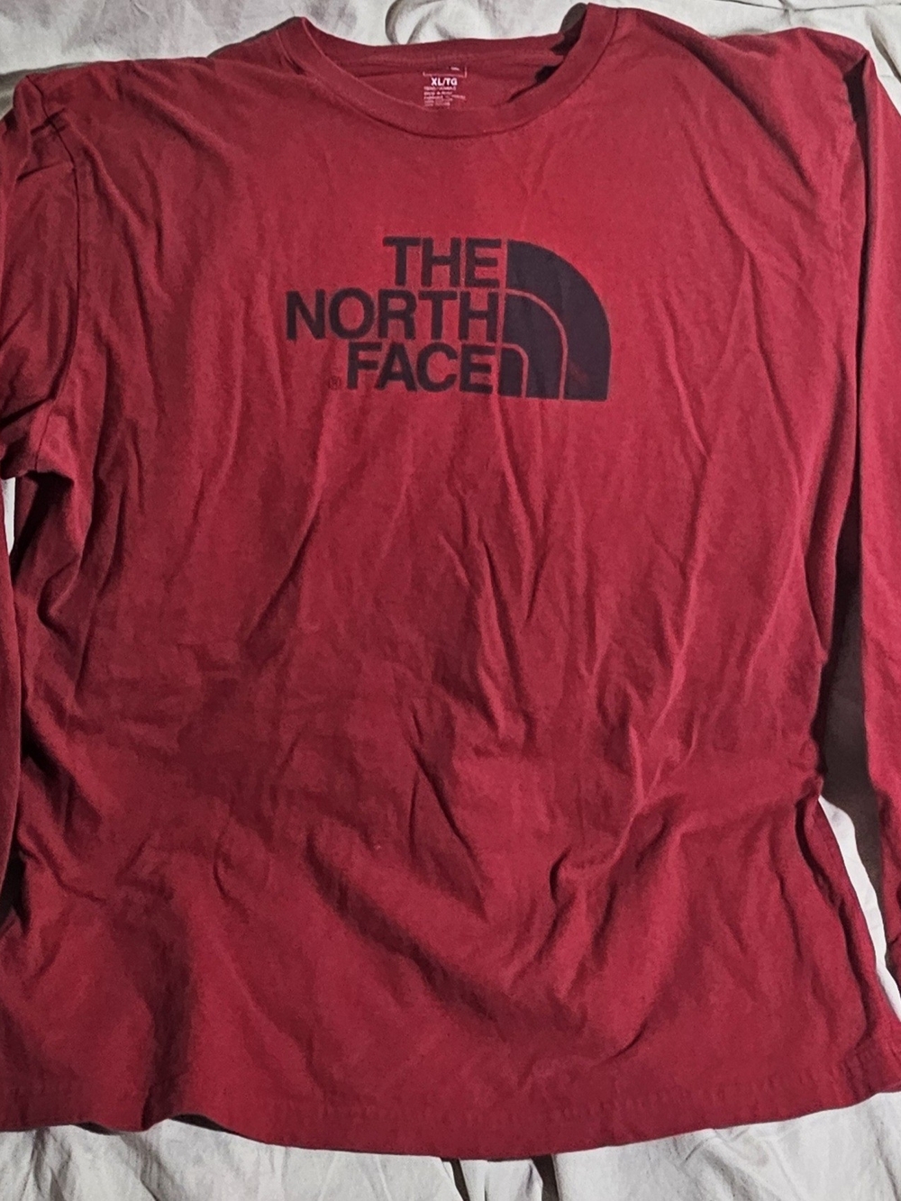The North Face Men's Long-Sleeve Logo Tee - Red with Black Logo